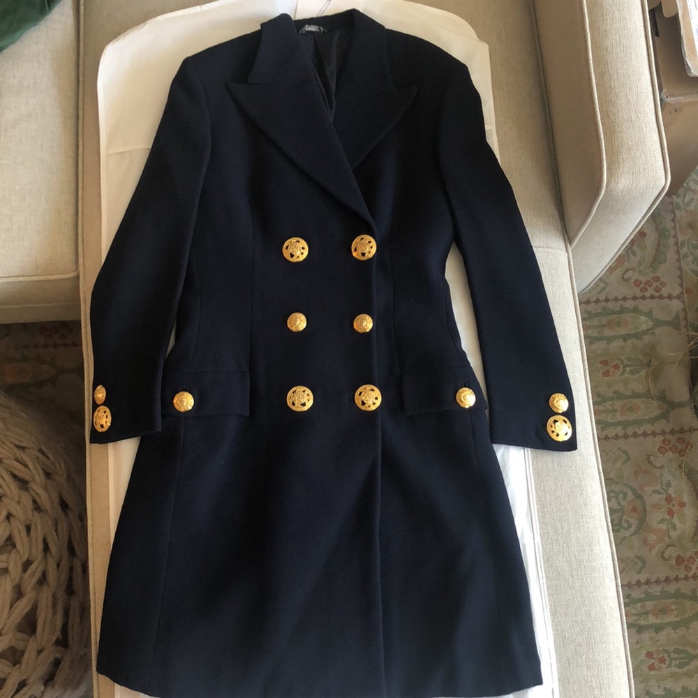Long sleeved blue blazer-style Gianni Versace dress